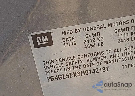 2017 Buick Regal Turbo Sport Touring z USA, uszkodzony, nr VIN 2G4GL5EX3H9142137